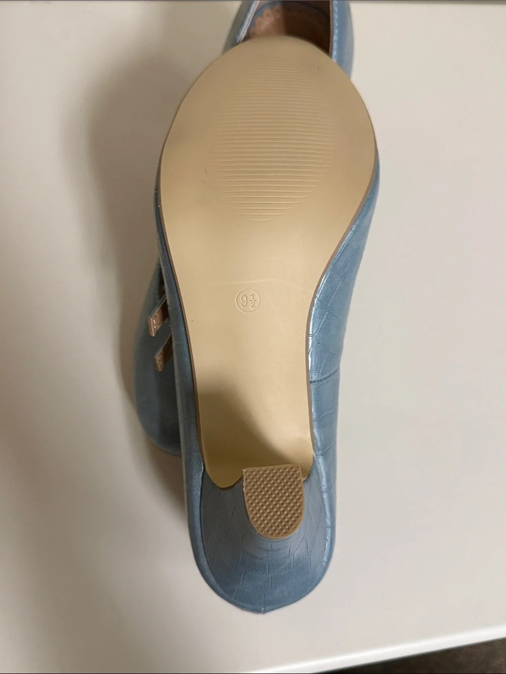 Journee Collection Blue Croc-Embossed Mary Jane Heels